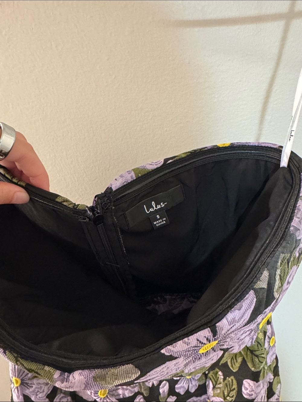 Lulu’s Strapless Floral Top in Black & Lilac - Picture 2 of 4